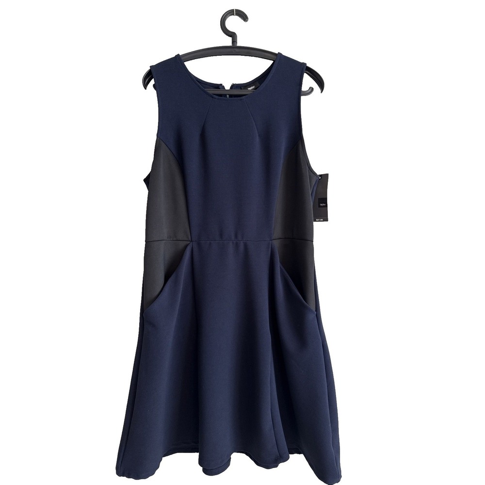 NWT Mossimo Womens‎ XXL Blue Black Sleeveless Dress Pockets Stretch Office